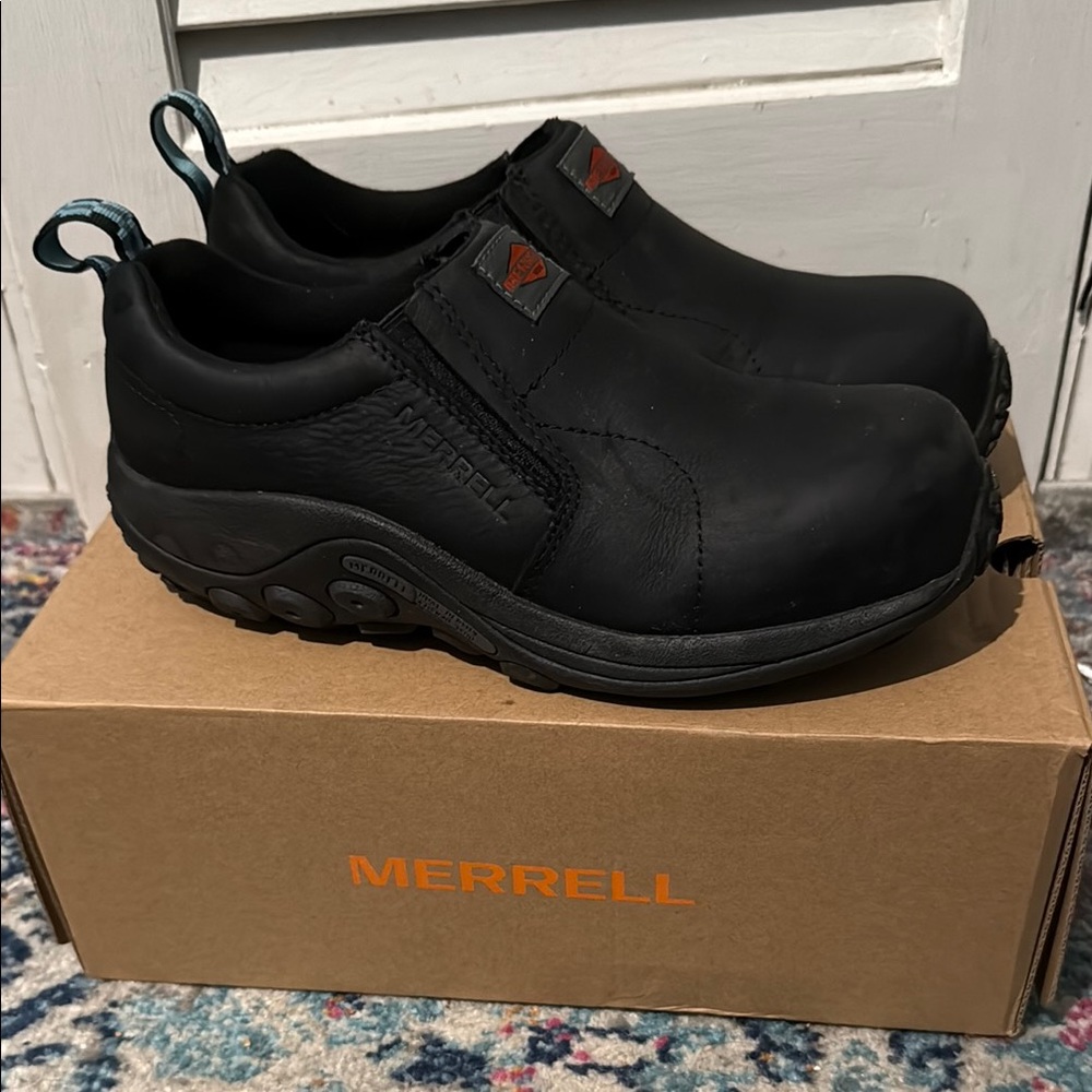 Merrell Black Slip-On Loafers with Elastic Panels With Composite Toe